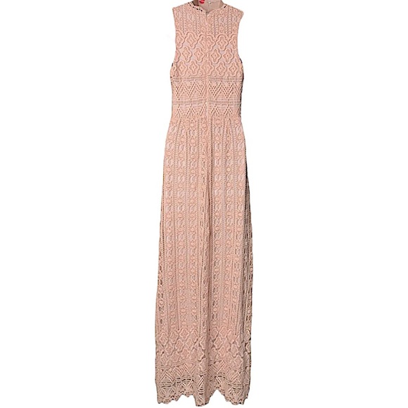 $298 Anthropologie Corina Laced Maxi Gown Medium Peach Lace Overlay Formal Dress - Picture 9 of 16